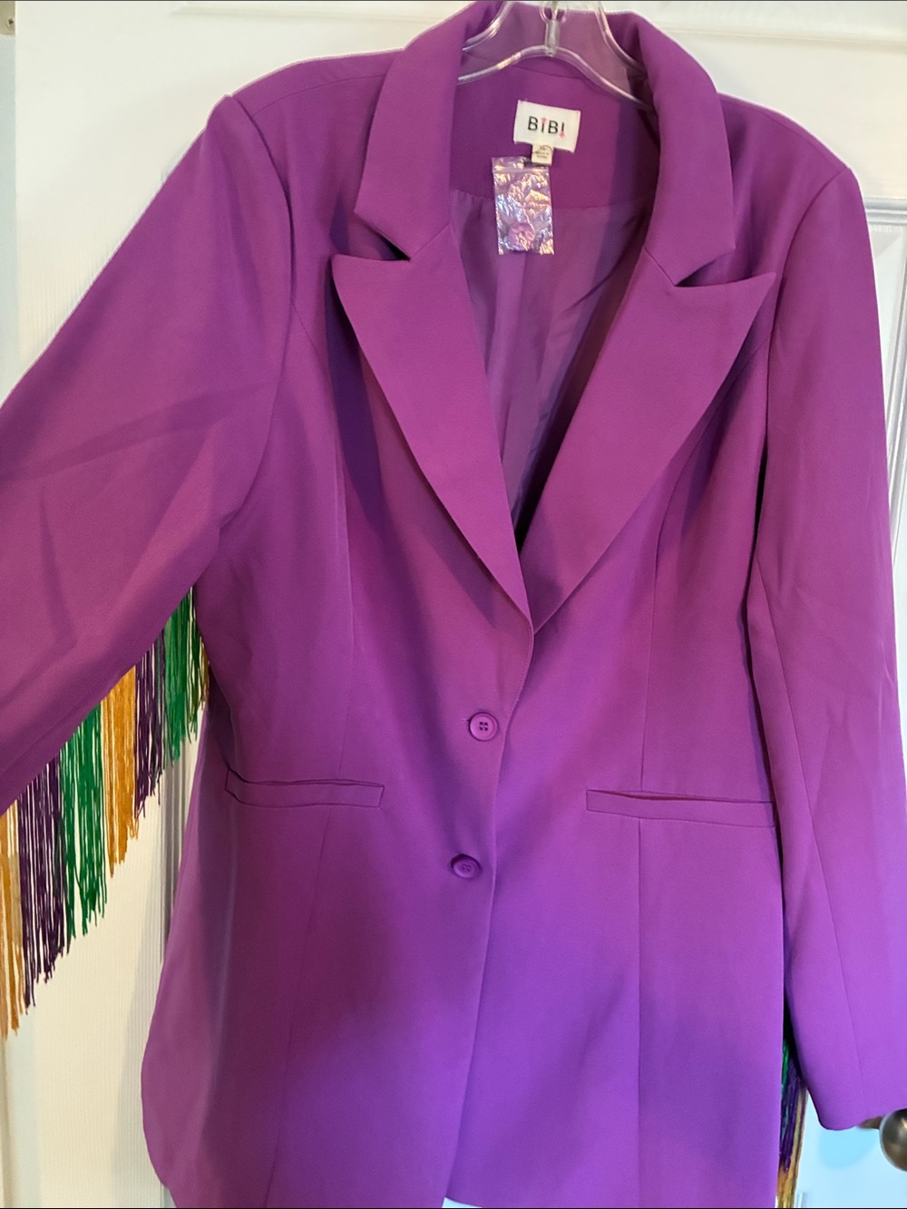 BiBi Vibrant Purple Single-Breasted Blazer with Purple/Green/Gold Fringe
